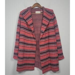 Anthropologie Field Flower M Wool Hooded Open Front Striped Cardigan Coat